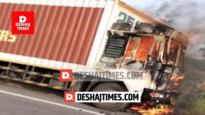 Darbhanga News | Fire broke out in a container going from Ludhiana to Assam Darbhanga News | Fire broke out in a container going from Ludhiana to Assam