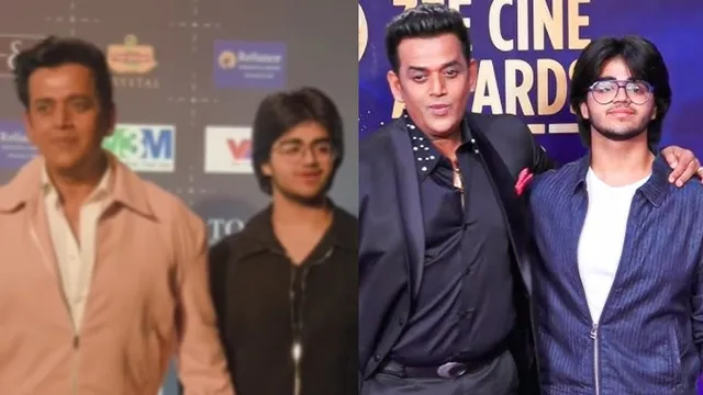 ALT: Bollywood celebrities posing at Deshaj Times award event with vibrant background.