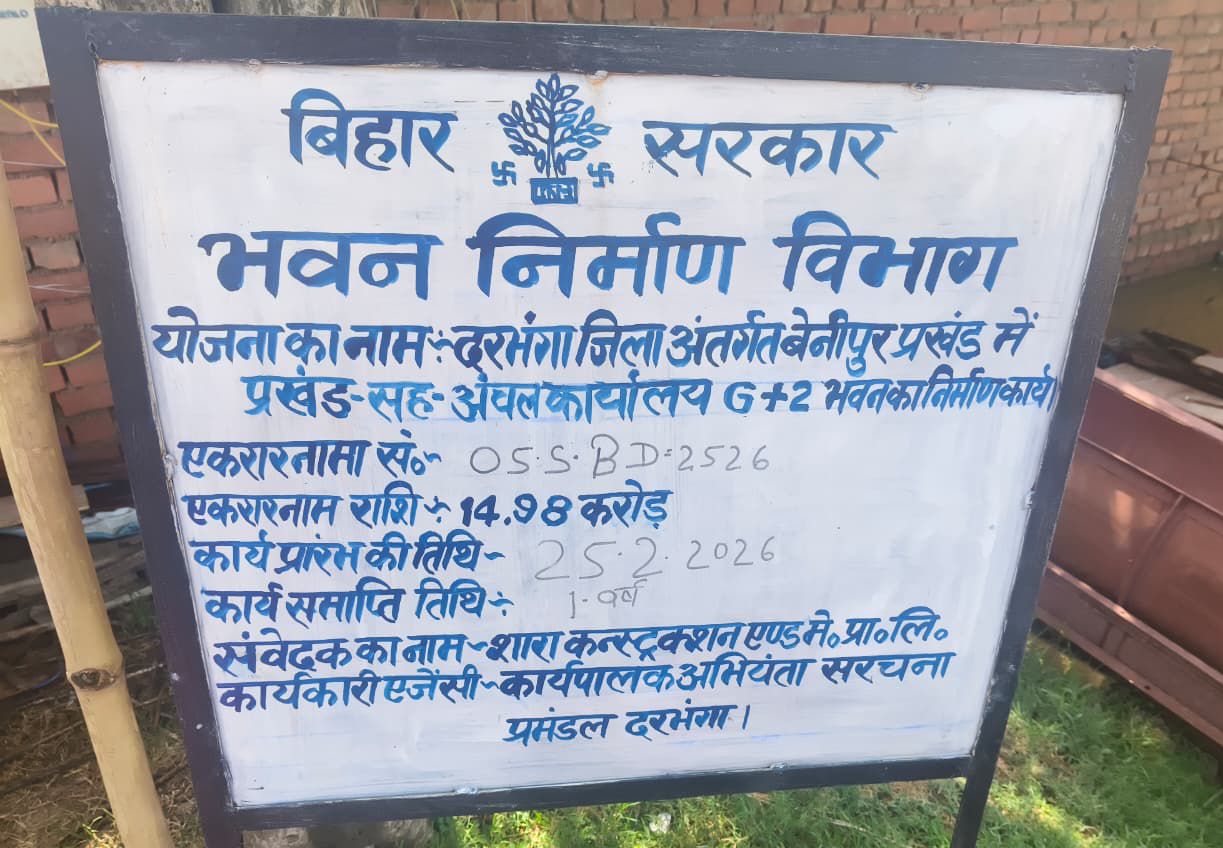 Darbhanga News: बेनीपुर कार्यालय निर्माण अटका, 16 करोड़ का प्रोजेक्ट, 8 महीने बाद भी नींव गायब