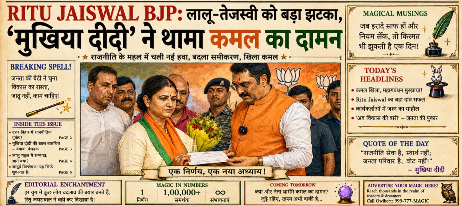 Bihar Politics: बड़ा उलटफेर Ritu Jaiswal BJP: लालू-तेजस्वी को बड़ा झटका, 'मुखिया दीदी' ने थामा कमल का दामन | Deshaj Times Bihar Politics: बड़ा उलटफेर Ritu Jaiswal BJP: लालू-तेजस्वी को बड़ा झटका, 'मुखिया दीदी' ने थामा कमल का दामन