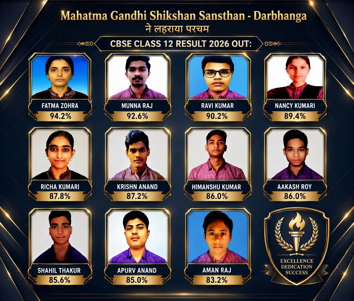 CBSE 12th Result: Mahatma Gandhi Shikshan Sansthan - Darbhanga ने लहराया परचम, फातमा जोहरा बनी टॉपर | Deshaj Times CBSE 12th Result: Mahatma Gandhi Shikshan Sansthan - Darbhanga Triumphs; Fatma Zohra Emerges as Topper.