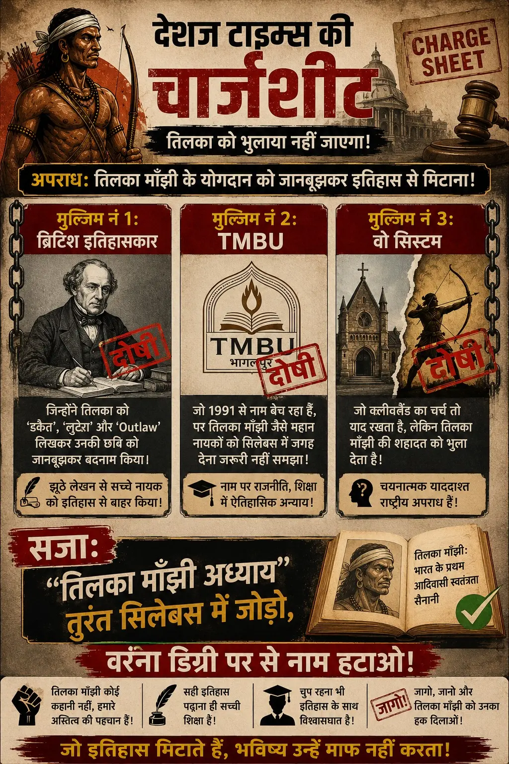 Before Mangal Pandey, there was Tilka Manjhi — the forest warrior who answered British tax terror with rebellion, not surrender. | Photo: Deshaj Times