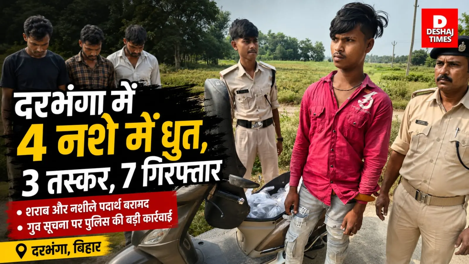 दरभंगा में शराबबंदी का डंडा! बेनीपुर में 7 गिरफ्तार, 4 नशे में धुत, 3 तस्कर दबोचे गए
