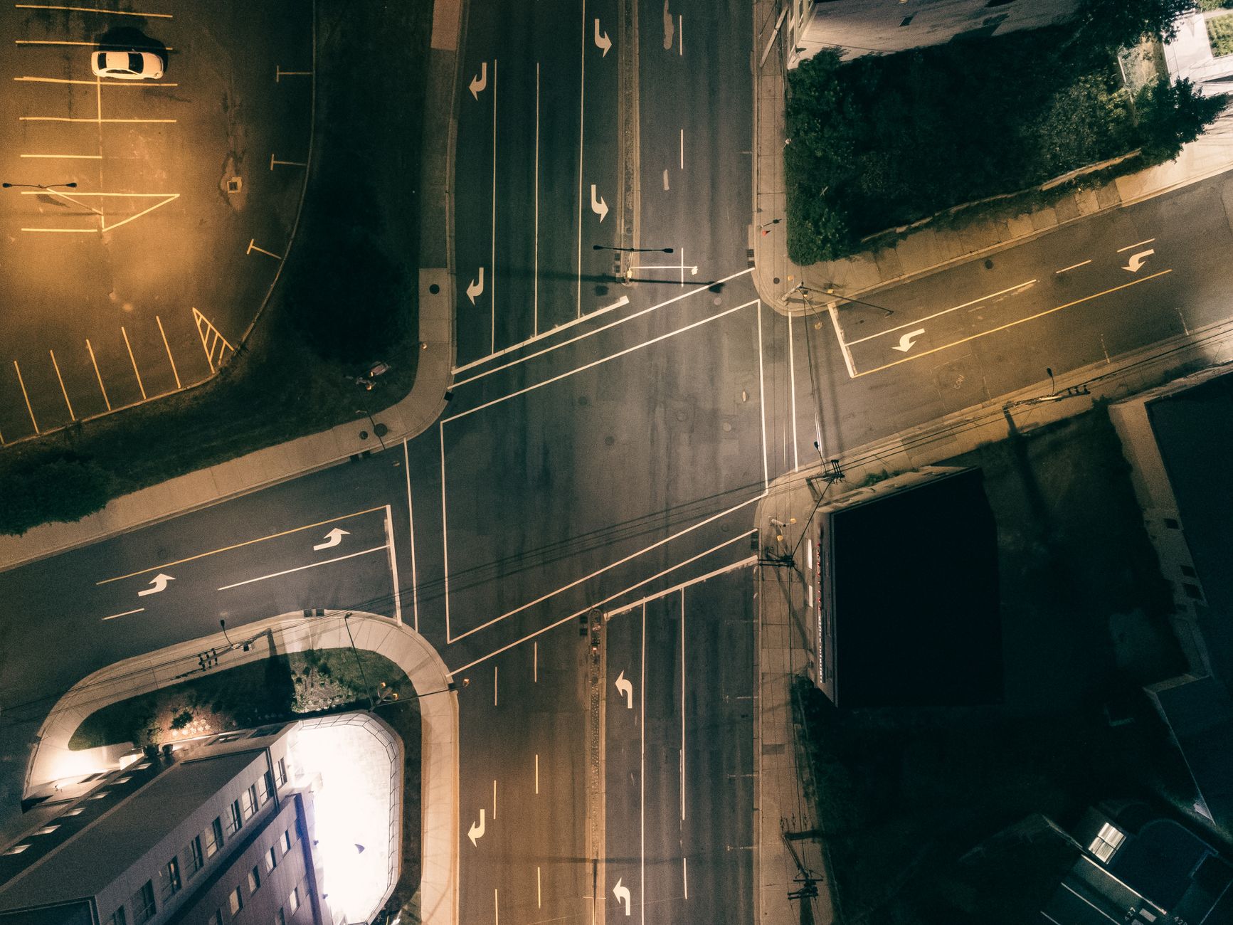 drone shot of an empty intersection