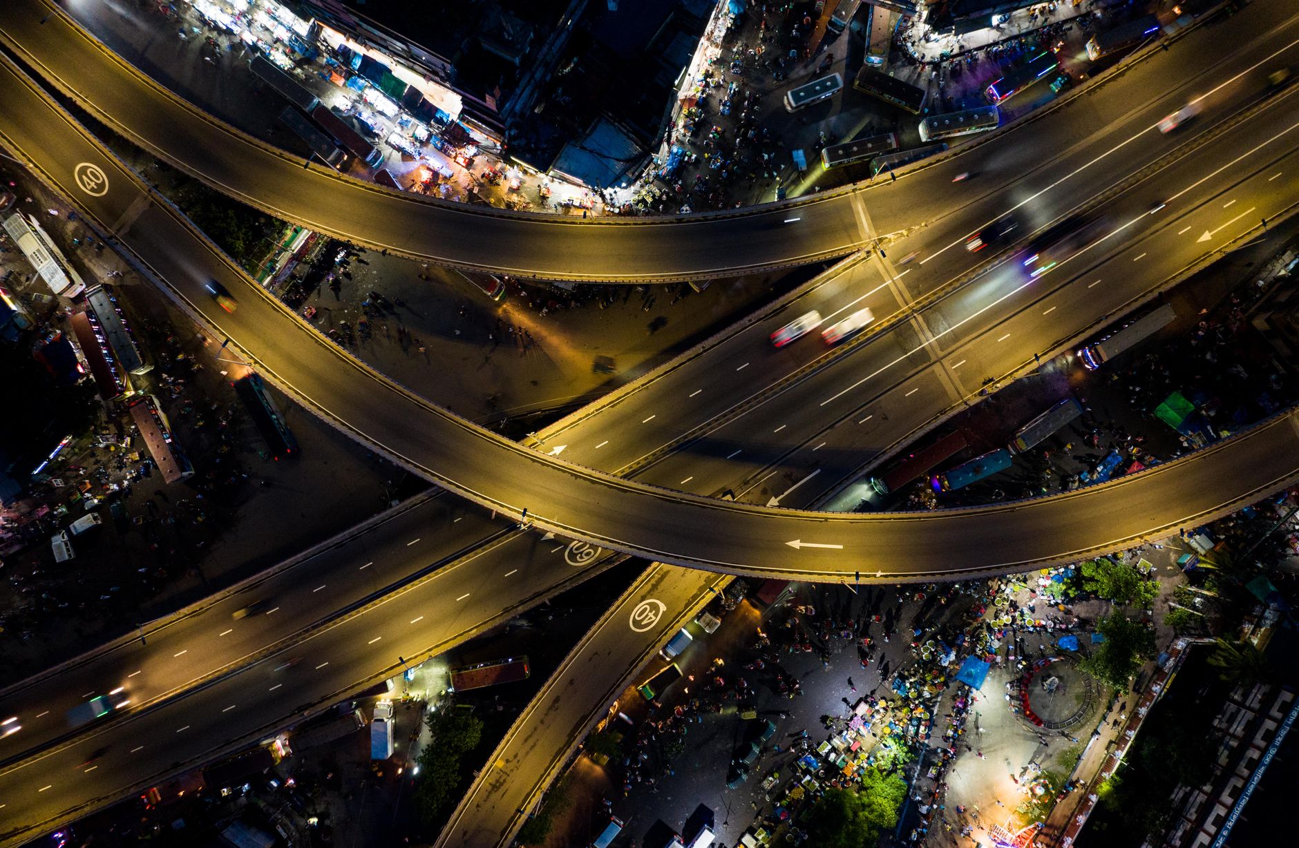 view of a highway at night