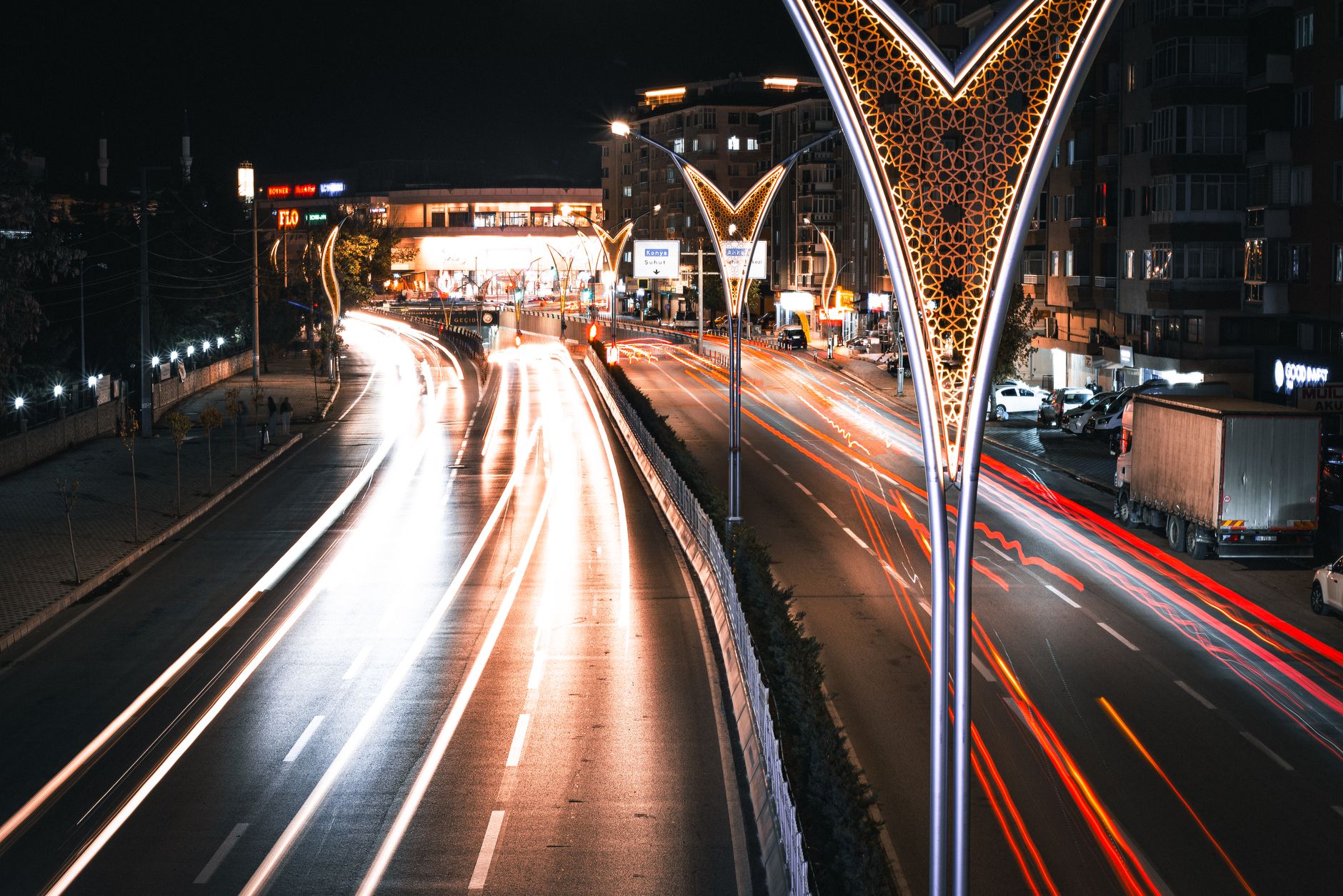vibrant night traffic in city center
