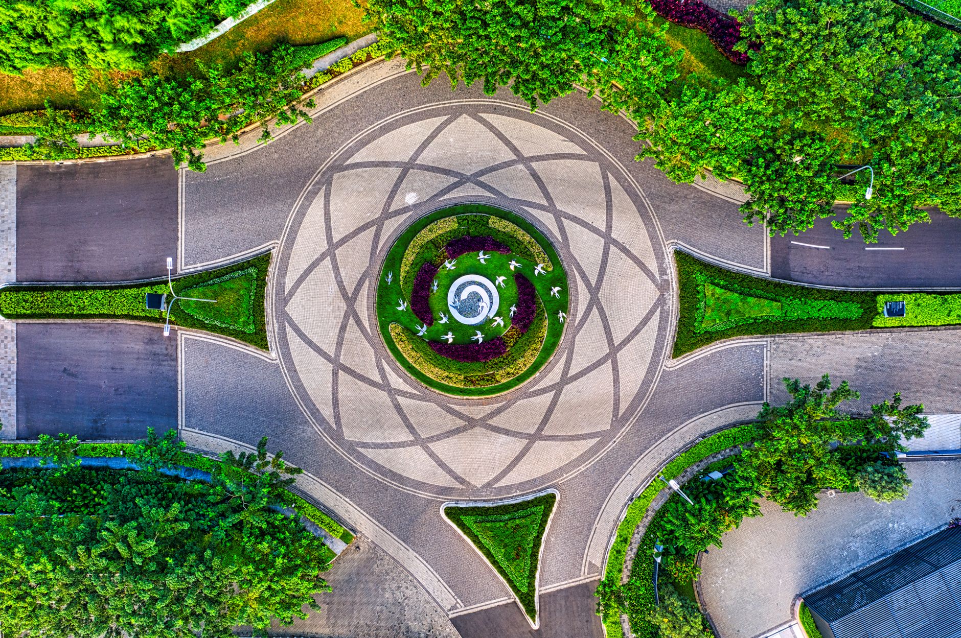 roundabout with beautiful greenery