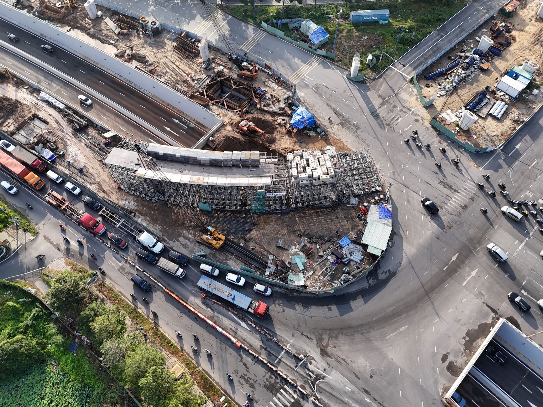 aerial view of urban construction site in ho chi minh city
